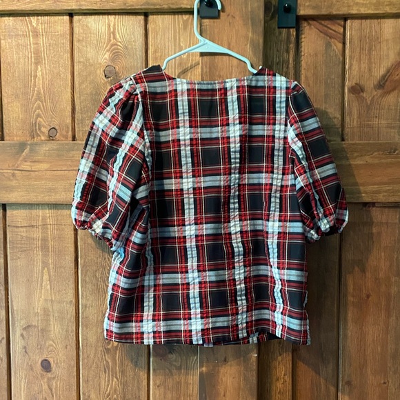 Loft Plaid Puff Sleeve Blouse - Picture 3 of 4